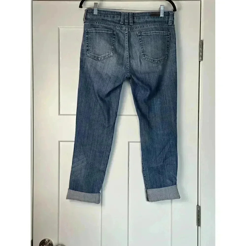 Kut From The Kloth Catherine Boyfriend Jeans Distressed Mid Rise Crop Blue Sz 6